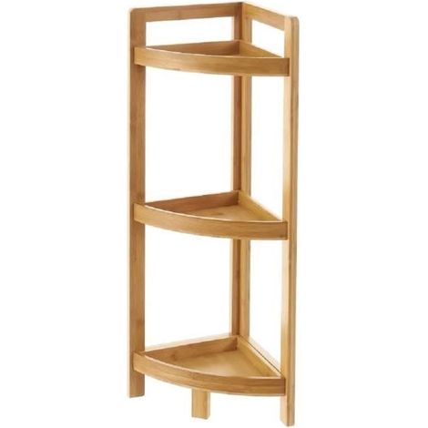 Étagère d'angle de salle de bain - JUANIO - JUANIO - Bambou naturel - 3 étagères - 23x23x77 cm (1/4)