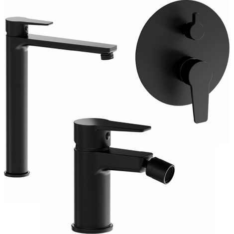 Set miscelatori lavabo alto bidet senza scarico e incasso doccia c deviatore nero opaco Jane (1/4)