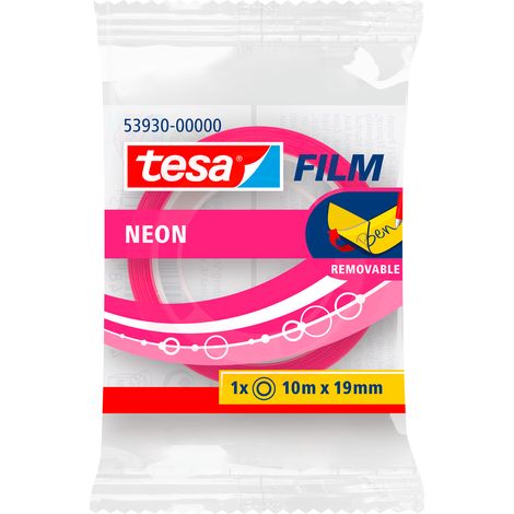 Cinta adhesiva Tesa Neon para oficina, 10 m x 19 mm, color rosa.