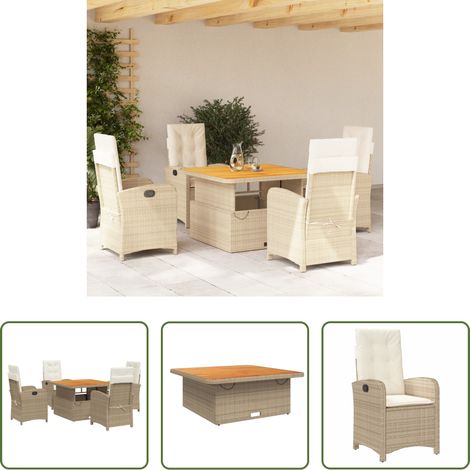 vidaXL Relaxsessel - 5-tlg. Garten-Essgruppe mit Kissen Beige Poly Rattan (1/5)