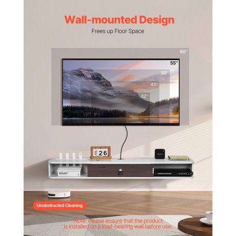 Meuble TV flottant, 140 cm, console multimédia murale avec passe-câbles, étagère TV flottante moderne en panneaux de particules ave… (1/5)