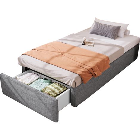 Cama Individual con Almacenamiento Hidráulico y Cajón 90 x 200 cm, sin Colchón, Gris (1/5)