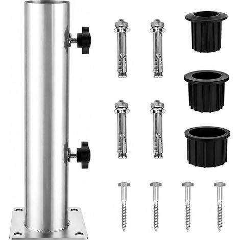 Pied de parasol avec 3 anneaux de réduction en PVC (32/38/48 mm) et 8 clous en acier, pièces de rechange pour terrasse, jardin, balcon, bord de piscine (1/5)