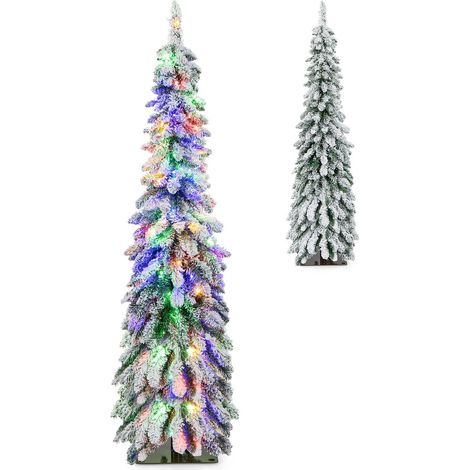 CASART5FT Pre-Lit Artificial Christmas Tree Flocked Slim XmasTree 11 Modes Light Color (1/5)