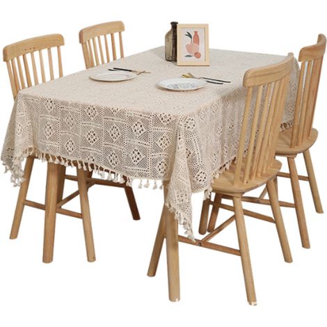 Nappe En Coton - Finitions À Franges - Style Boho Vintage - Pour Table À Manger Mariage Fête Décoration Intérieure - 1 Pièce (1/5)