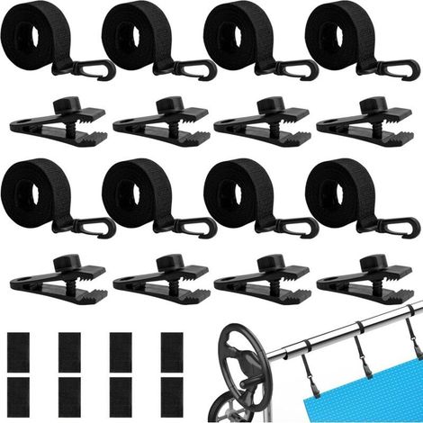Lot de 8 Enrouleur de piscine   Bandes de maintien    bandes de fixation et pinces   Accessoires pour système d'enroulement mobile   Film solaire mobile pour bâches de piscine (1/5)