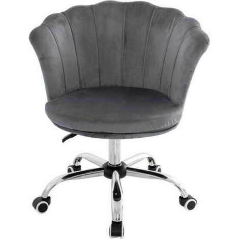 Pour bureau, chambre ou coiffeuse, fauteuil pivotant en velours avec roulettes, dossier pétale, hauteur réglable (1/3)