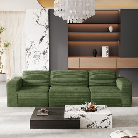 Modulares 3-Sitzer-Kombisofa aus Cord, bequem mit hochelastischem Schaumstoff gepolstert, kein Aufbau erforderlich, 303 x 101 x 82 cm, Grün
