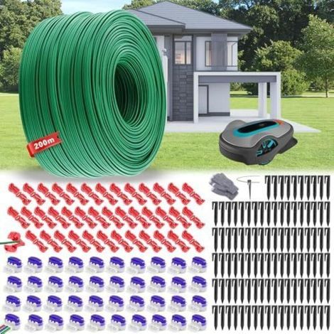 Cable Peripherique Robot Tondeuse 200m,Fil Tondeuse,Universelles Tondeuse+100Piquets+40Connecteurs de Câble+40Bornes Connexion,Tondeuse Gazon Fil Périphérique,Accessoires pour tondeuses Vert/200 - (1/5)