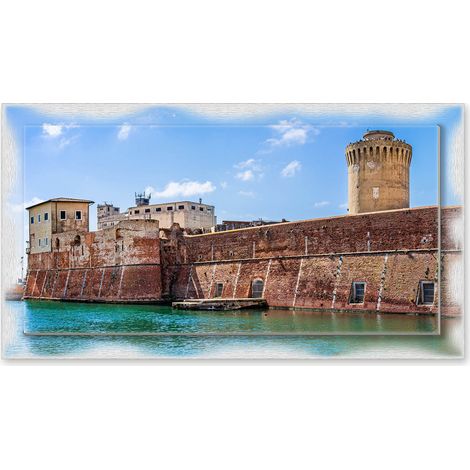 Lupia - Quadro moderno su Tela con Cornice stampata NEWEXT 75x135 cm, paesaggi localismi italiani, per casa soggiorno capezzale camera da letto hotel ufficio, LIVORNO FORTEZZA VECCHIA (1/4)