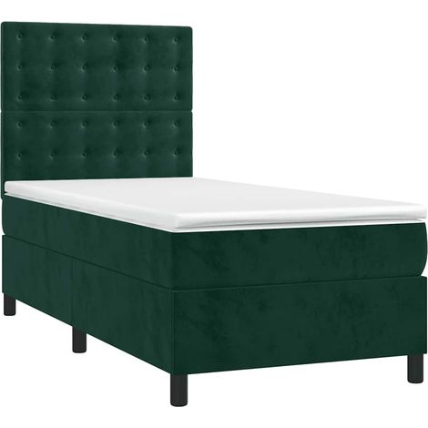 Box Spring Bed with Mattress&LED Dark Green 80x200 cm Velvet vidaXL