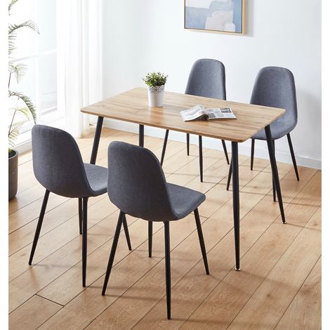 Hallowood Furniture Cullompton Small Dining Table and Chairs Set 4, Oak Effect Top Kitchen Table and Chairs in Dark Grey Fabric Upholstery and Metal Legs, Dining Room Sets for Home, Office & Café (1/5)