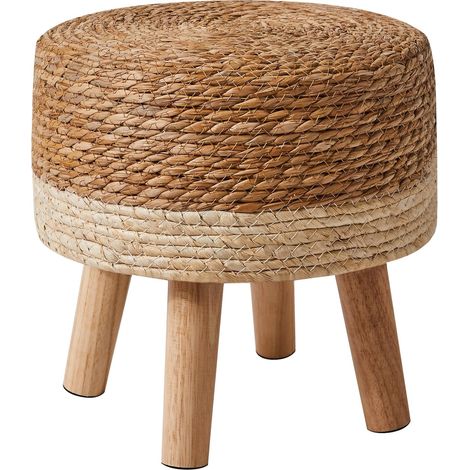 Petit Ottoman Pouf, Repose-Pieds Style Pastoral, Tabourets de canapé en Bois, pour Chambre, Salon, Chambre à Coucher, 32 × 32 × 32CM, Beige (1/5)