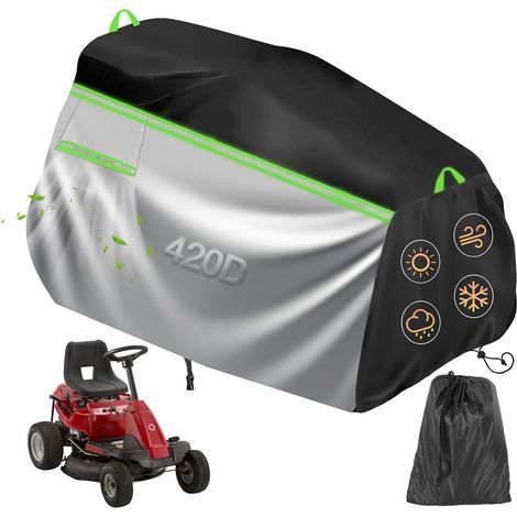 Housse de protection pour tondeuse à gazon autoportée 400D Oxford avec cordon de serrage, boucle, bandes réfléchissantes, poignée, coupe-vent, anti-poussière, protection contre la neige, protection UV (1/5)