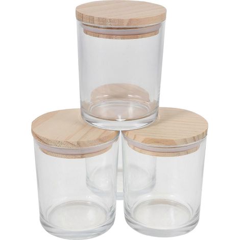 Boîtes en verre transparentes avec couvercles 9x7 cm, porte-bougies parfumées, récipient rangement loisirs créatifs, lot de 4 (1/5)