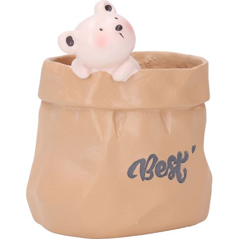 Coffret rangement stylos résine déco bureau petit ours mignon dans sac courses, pot succulent chambre maison cadeau emménagement (1/5)