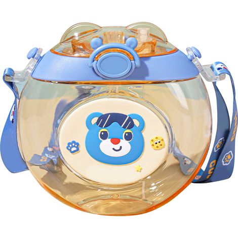 Gourde enfant forme donut bleu, gobelet paille portable en plastique mignon dessin animé, bouteille d'eau ludique pour enfant (1/5)