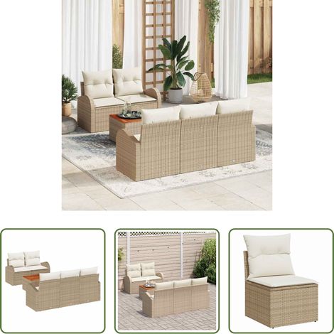 Gartentisch - Gartensofa-set mit Kissen 6 pcs Beige Poly-Rattan (1/5)