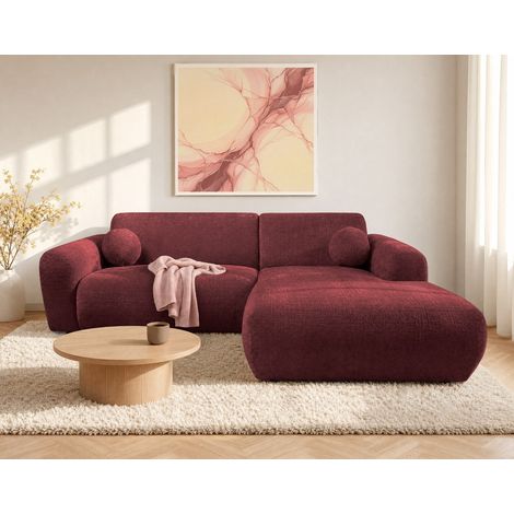 Louise - canapé d'angle droit 4 places en velours texturé - cherry (1/5)
