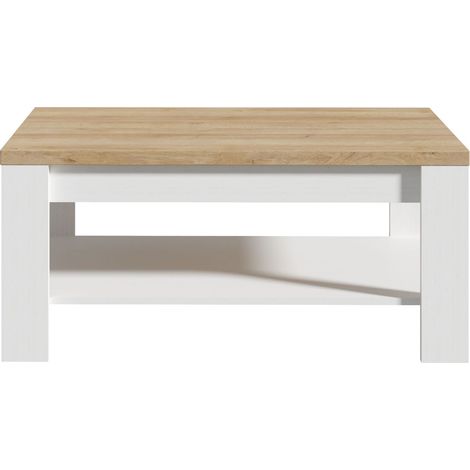 Table Basse Rectangle BOHOL Chene Blanc & Beige Double Plateau L 100 × P 60 × H 45,7 cm