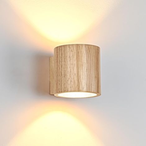 1PCS LED Wooden Wall Sconce, Round 6W Warm White 3000K, G9 Replaceable Vintage Light Fixture for Living Room, Staircase, Entrance (1/5)