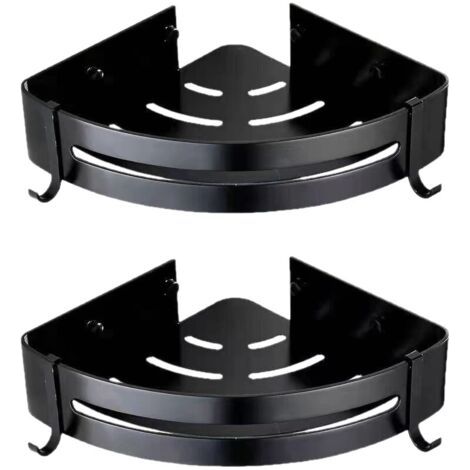 Etagère d'angle de Salle de Bain, Etagère de Douche sans Perçage Aluminium Adhésifs Panier de Rangement Douche pour Shampoing Savon Serviette, avec Crochets (Triangle, Noir, 2 Pièces) (1/5)