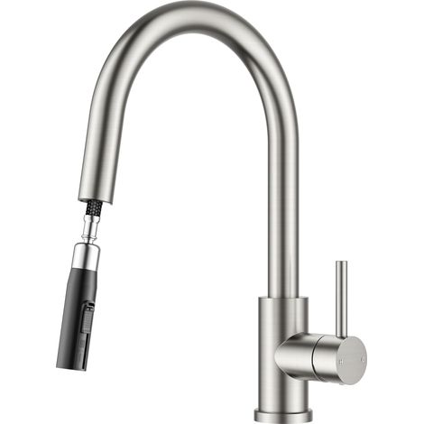 Robinet Cuisine Mitigeur Extractible Escamotable, Acier Inoxydable (1/5)