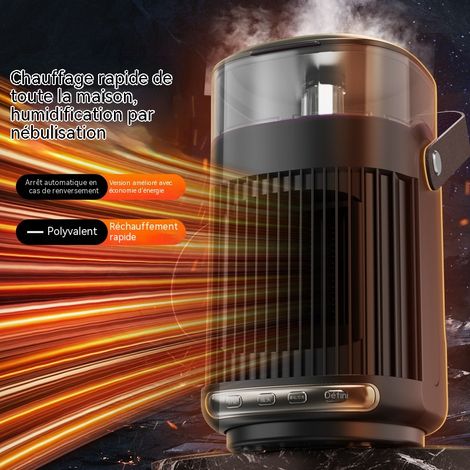 Chauffage soufflant multifonction avec humidification par brumisation, radiateur compact de table 220V pour maison et bureau, arrêt automatique en cas de basculement (1/5)