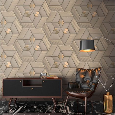 Photo wallpaper wall Profhome 391781 hot embossed non-woven wallpaper smooth with geometric shapes matt grey taupe bronze beige grey 1,59 m x 2,8 m (1/5)