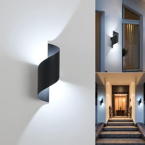 Applique Murale LED Intérieur/Extérieur 10W IP65,6000K Blanc Froid,Lumière Directe/Indirecte Moderne,Métal Noir pour Salon,Chambre,Bar (1/5)