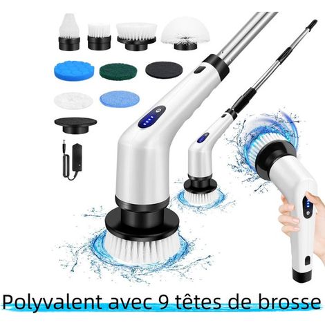 Elektrische Reinigungsbürste - DAYPLUS - 1500mAh - Kabellos - 10 austauschbare Köpfe - Teleskopgriff 25-132 cm