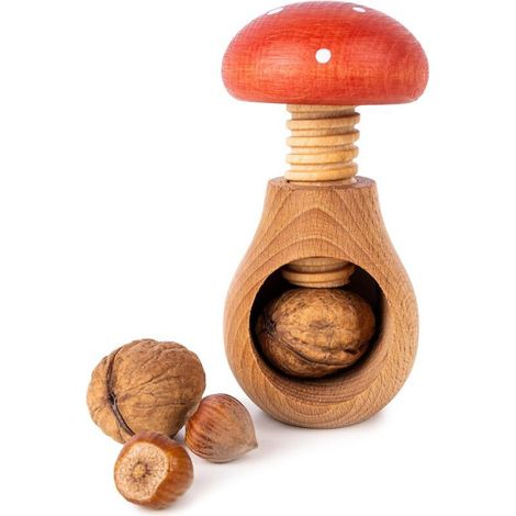 Pilzförmiger Nussknacker aus Holz – Rot mit weißen Punkten (1/5)