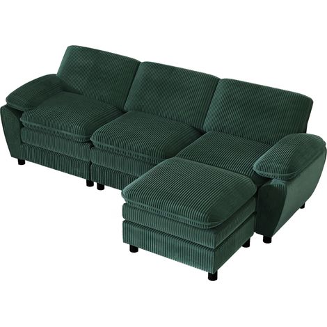 Moderno sofá seccional de terciopelo verde, ergonómico y cómodo con reposapiés extraíble para el hogar, la sala o la oficina (1/5)