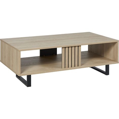 Robuster Couchtisch Kollektion LOFT, Farbe helles Eichenholz. Schwarze Metallbeine.