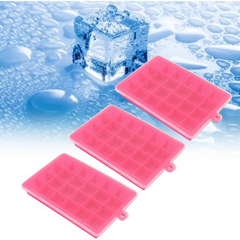 Moule à glaçons en silicone à 24 compartiments (lot de 3) avec couvercle, petit moule à glaçons carré, ustensile de cuisine, rose rouge