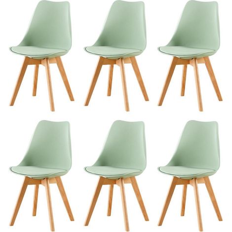 Lot de 6 chaises de salle à manger style scandinave vert menthe pieds bois massif (1/5)