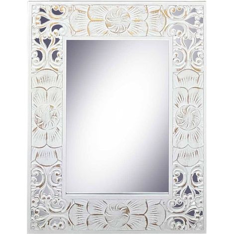 Miroir mural romantique blanc bois sculpté ambiance élégante - blanc patiné bois clair (1/5)