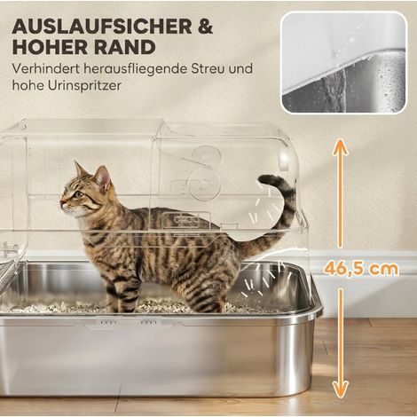 Lettiera gatto XXL chiusa in acciaio inox 70x50x46,5 cm OKMYHOME (1/2)