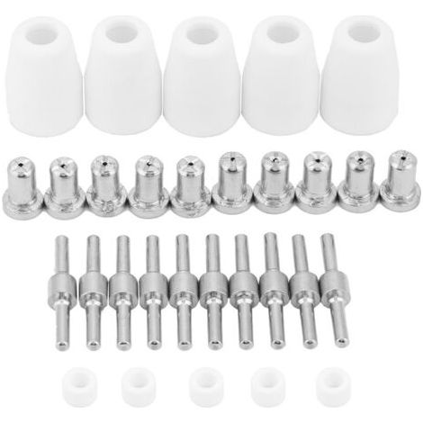 Kit de 30 consommables pour torche plasma PT-31XT : buse, électrode, protection et anneau de tourbillon.