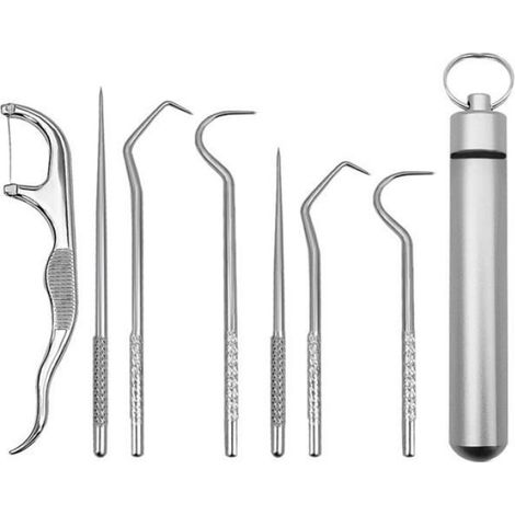 Kit de 7 cure-dents en titane portable - Réutilisable - Avec étui - Porte-clés (1/4)