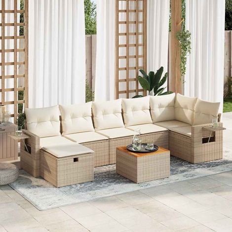 Salon de Jardin 8 Places en Résine Tressée Beige avec Coussins - Ensemble Modulaire avec Table et Fonction Rangement (1/5)