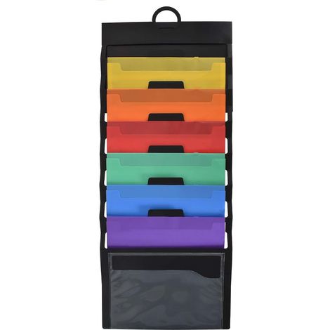 Organizer da parete per fascicoli, espositore da parete per riviste A4, in plastica pieghevole, con 6 tasche, per album e documenti.
