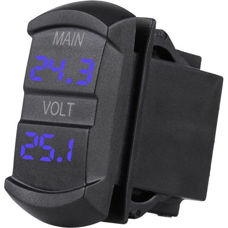 Voltmètre double, jauge de tension numérique universelle étanche avec protection contre les courts-circuits, LED bleue, 10 V-60 V CC pour batterie de pick-up, camping-car ou quad (1/4)