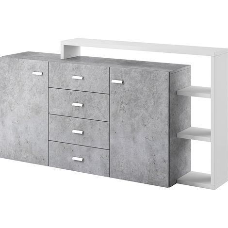 Buffet 2 ante 4 cassetti Ilyes bianco e cemento 98cm (1/5)