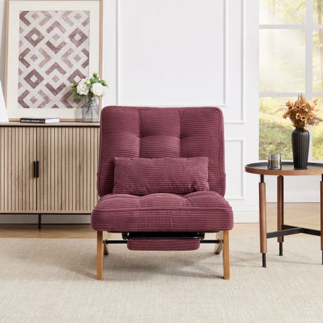 Fauteuil d'appoint moderne en tissu sans dossier — Réglable  Comprend un repose-pieds, un coussin lombaire et des pieds en bois massif — Convient aux salons, chambres ou bureaux (Velours côtelé bordea (1/4)
