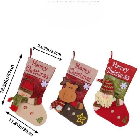 3pcs chaussettes de Nol,motif Père Nol,bonhomme de neige, décorations de Nol pour sapin,lit,escaliers, cheminée (1/5)