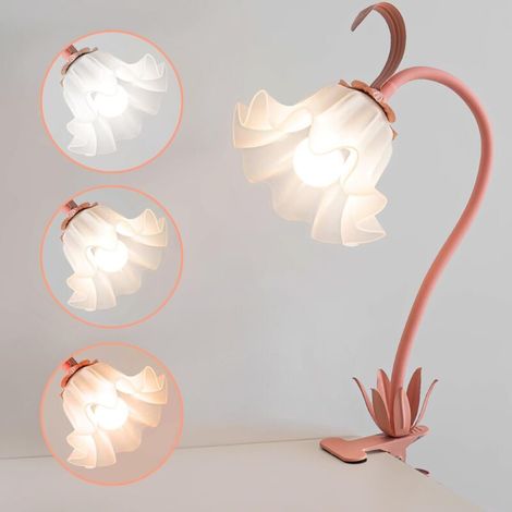 Lampe de chevet à pince en forme de fleur ACKERMAN, 3 modes de couleur, USB, col flexible, rose — idéale pour chambre étudiante (1/5)