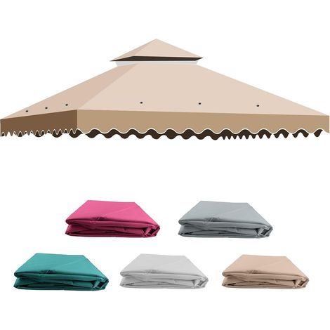Toile de Rechange pour Tonnelle de Jardin, 3x3m Toit avec 2 Étages, Protection Solaire et Ventilation Amovible - Toile Idéale pour Pavillon (1/5)