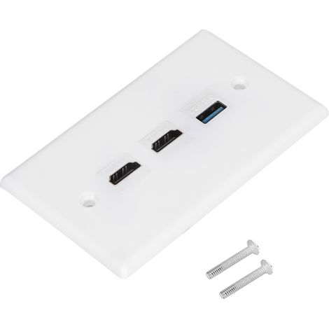 Plaque Murale 2 HDMI USB 3.0 - Matériau ABS Blanc - Pour Maison Et Bureau - Standard US - 1 Pièce (1/5)