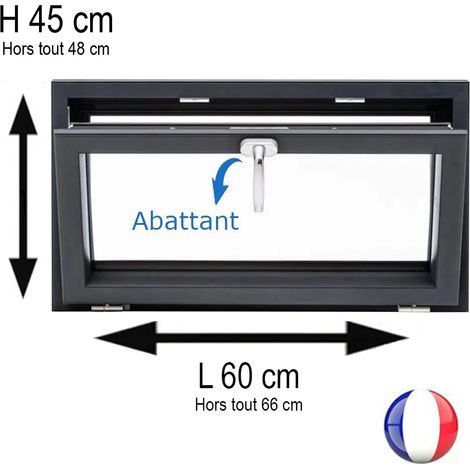 Fenêtre PVC abattant 1 vantail anthracite H 45 x L 60 cm avec poignée pour pose en neuf (1/5)